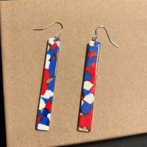 Acrylic bar patriotic red white blue clear earring